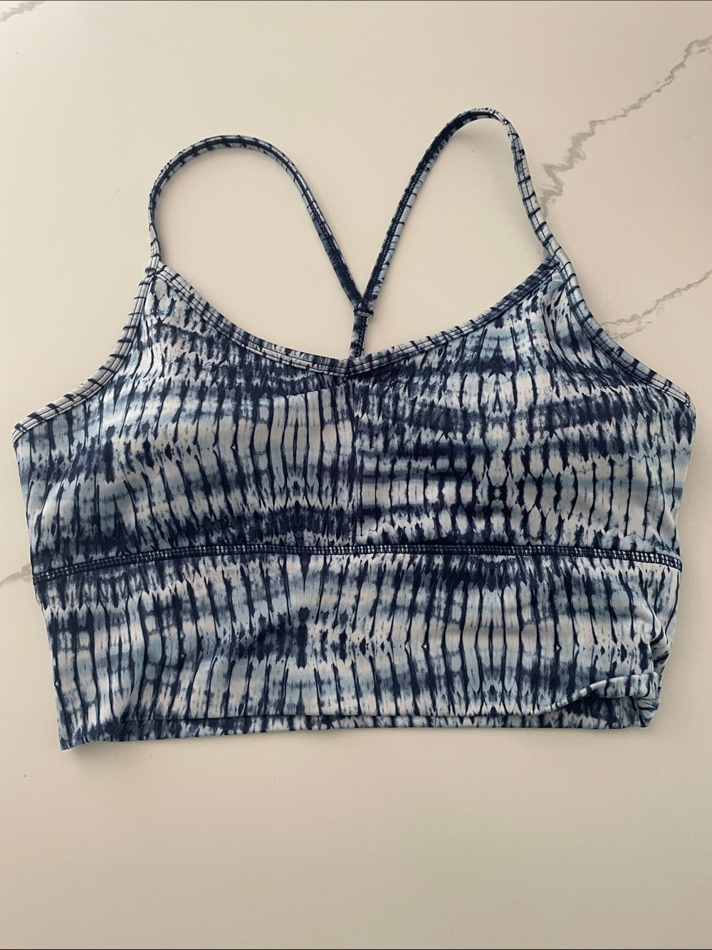 Tie-Dye Navy and White Strappy Sports Bra
